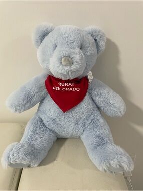 Plush Light Blue Teddy Bear with Red Bandana